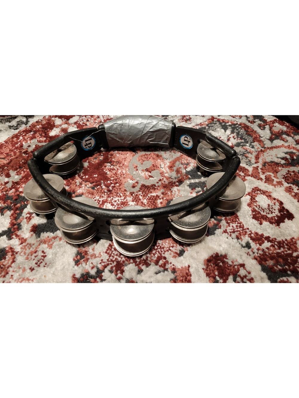 LP Latin Percussion Black Tambourine Dual Row Metal Jingles w/ Taped Handle